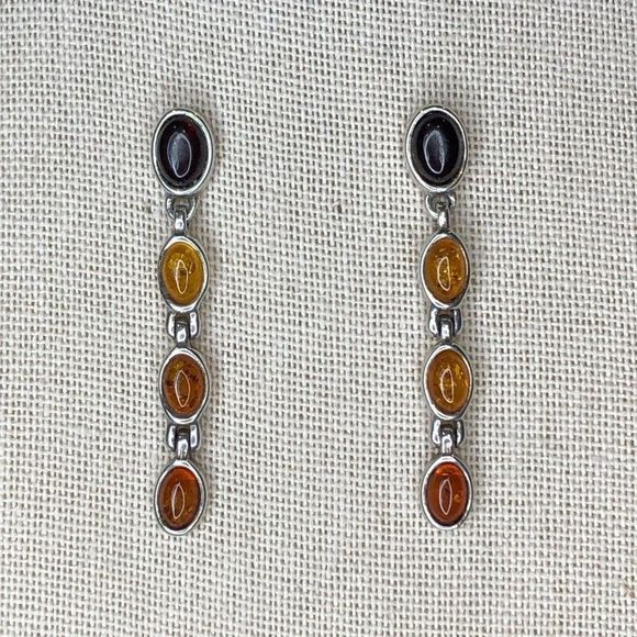 ARTISAN Multi-Color Amber Drop Dangle Sterling Silver Earrings 925 - Picture 1 of 5